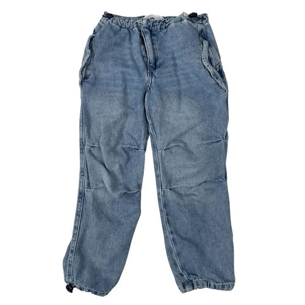 ZARA Kids Light Wash Denim Jogger Jeans Elastic Waist Tapered Leg